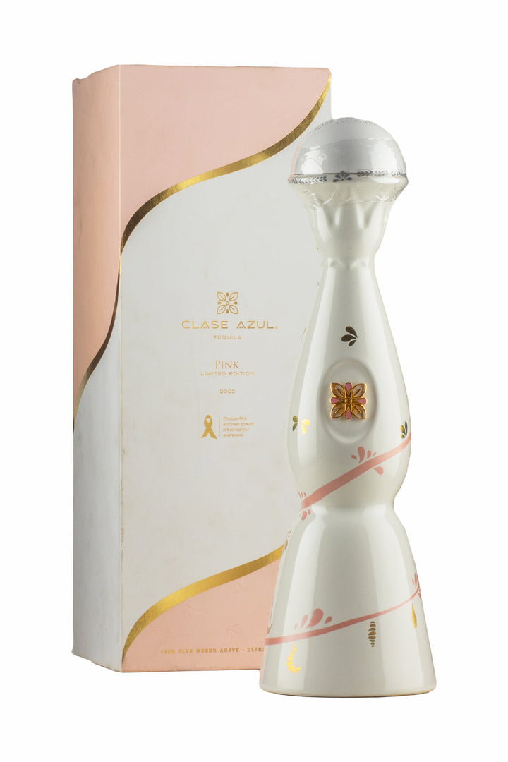 Clase Azul Pink 2022, carafe blanche au ruban rose et papillons peints à l’or – bouteille Clase Azul