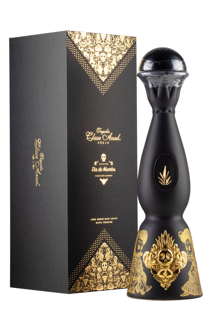Clase Azul Día de Muertos « Sabores » 2021, carafe noire mate et ornement doré – bouteille Clase Azul