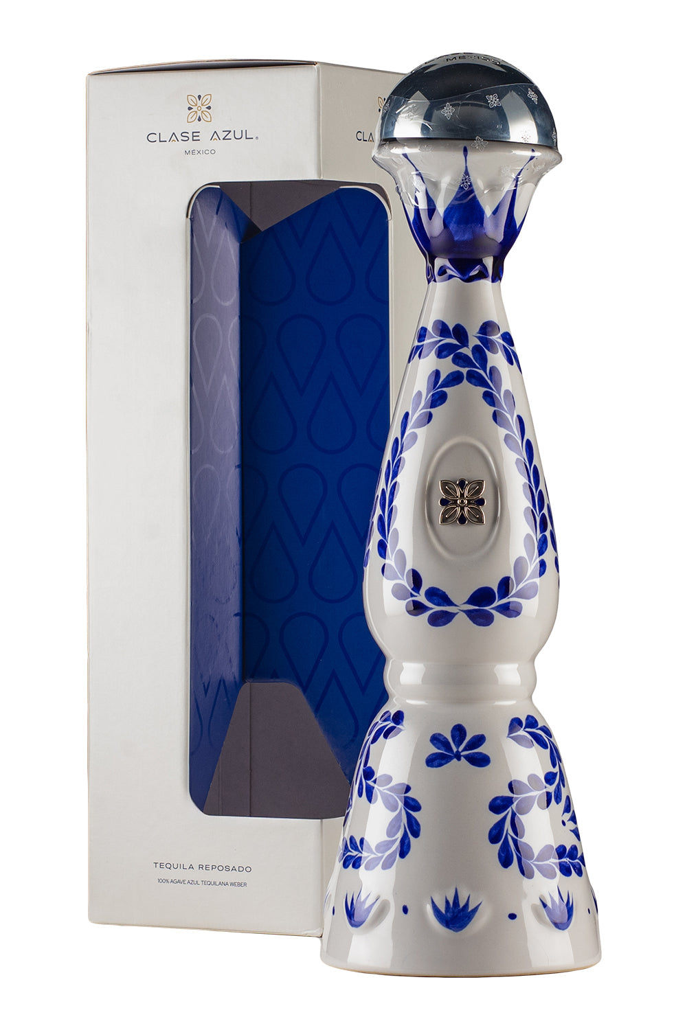 Clase Azul Tequila Reposado 1,75 L, grande carafe blanche aux motifs bleus peints à la main – bouteille Clase Azul