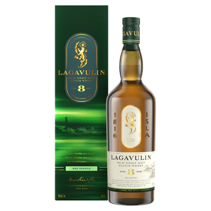 Lagavulin 8 ans, single malt d'Islay, bouteille et son étui – bouteille Lagavulin