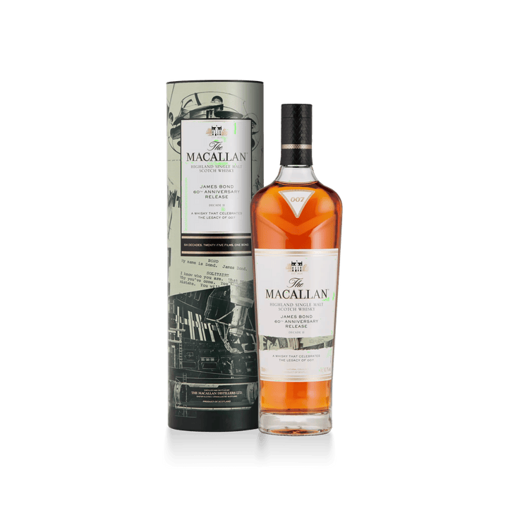 The Macallan James Bond 60e anniversaire Décennie II, bouteille et étui tube – bouteille The Macallan
