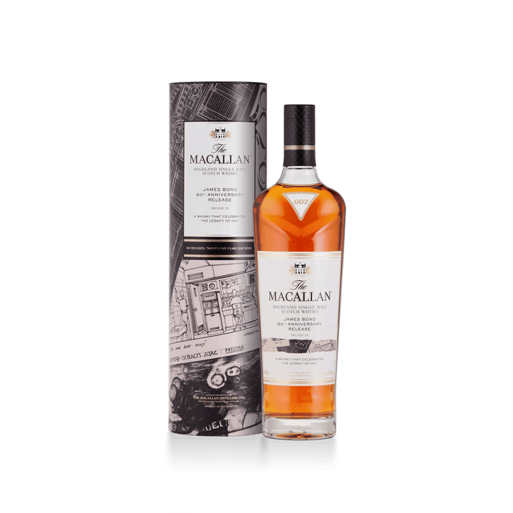 The Macallan James Bond 60e anniversaire Décennie III, bouteille et étui tube – bouteille The Macallan