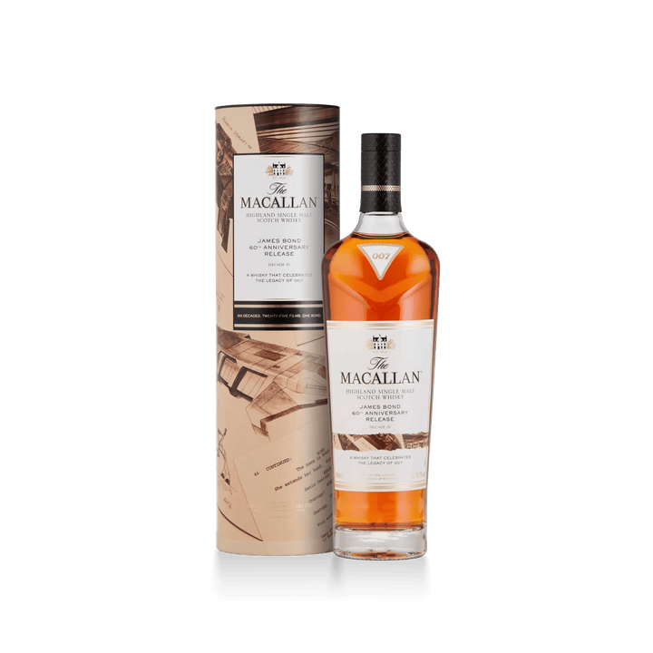 The Macallan James Bond 60e anniversaire Décennie IV, bouteille et étui tube – bouteille The Macallan