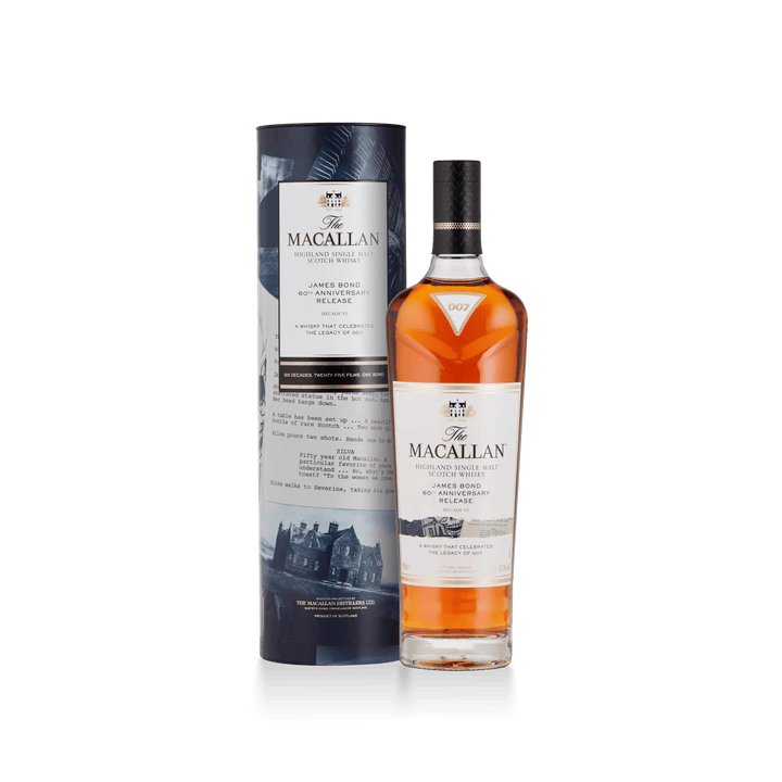 The Macallan James Bond 60e anniversaire Décennie VI, bouteille et étui tube – bouteille The Macallan