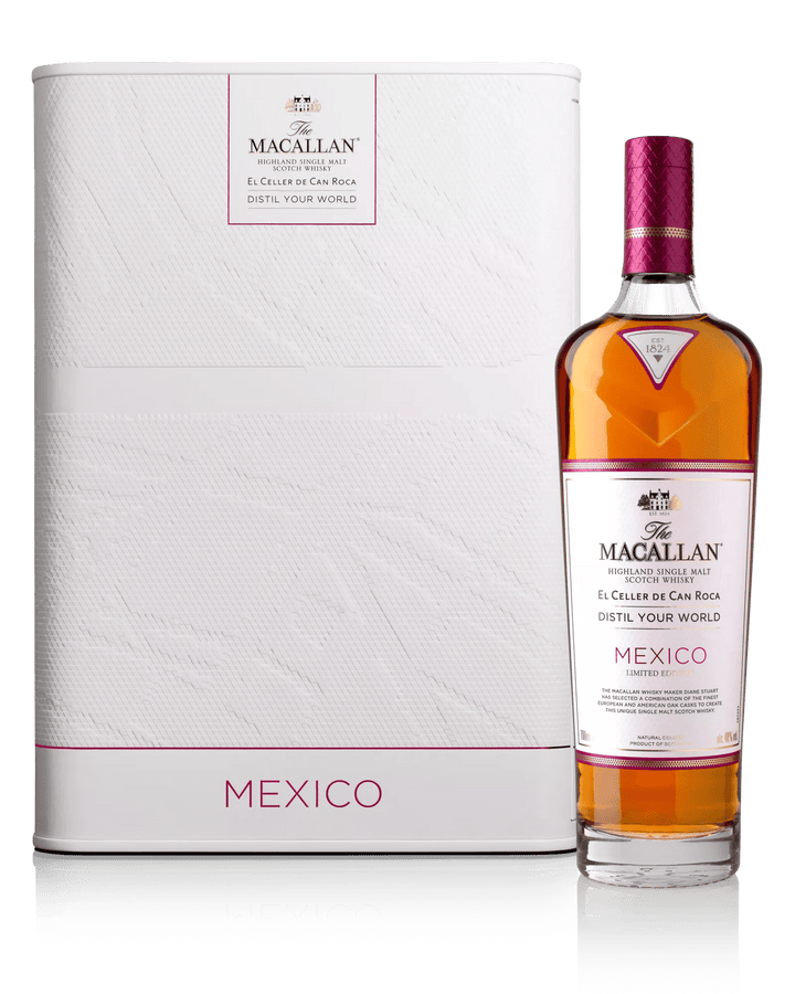 The Macallan Distil Your World Mexico Edition, bouteille et coffret rose illustré – bouteille The Macallan