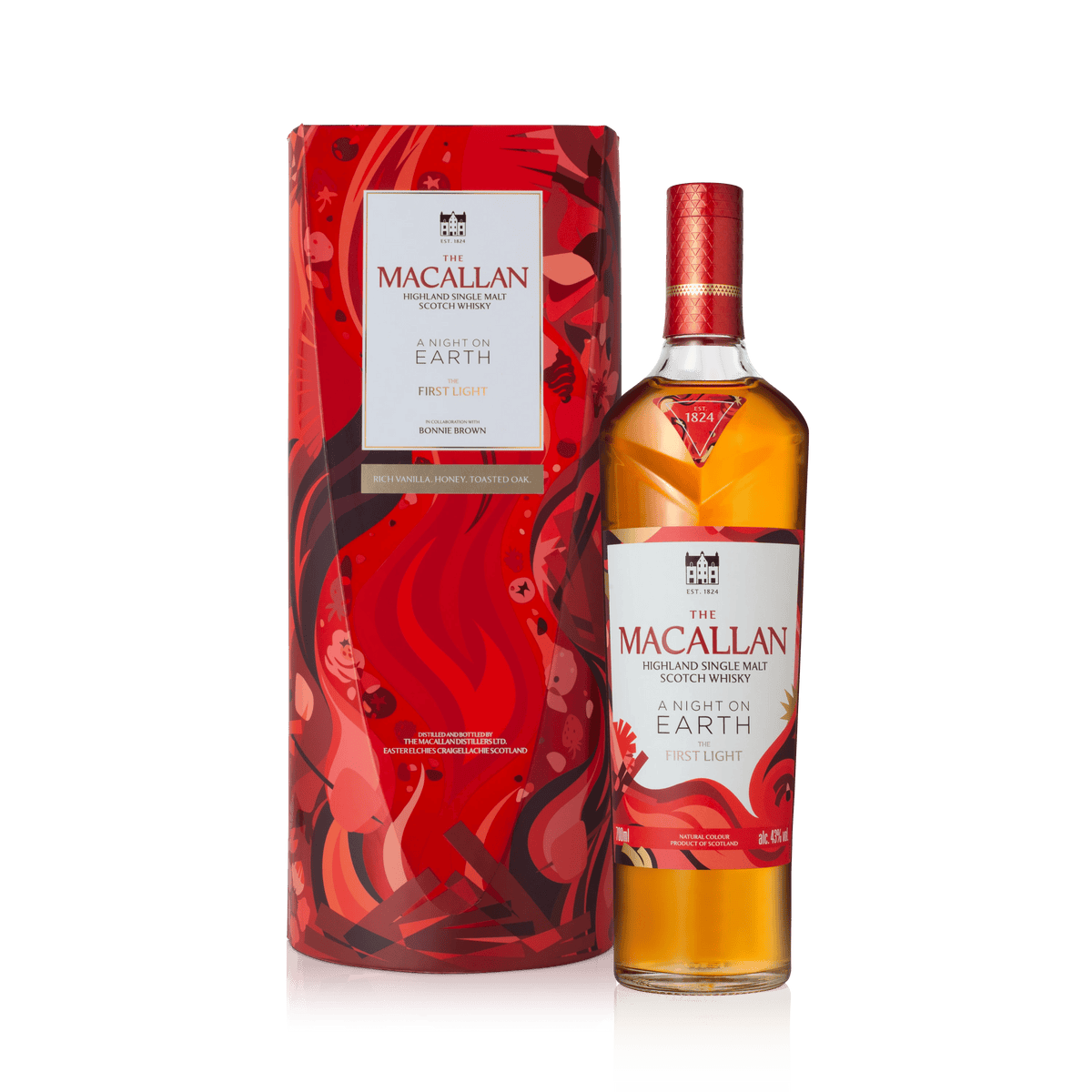 The Macallan A Night on Earth The First Light, bouteille et coffret illustré par Bonnie Brown – bouteille The Macallan